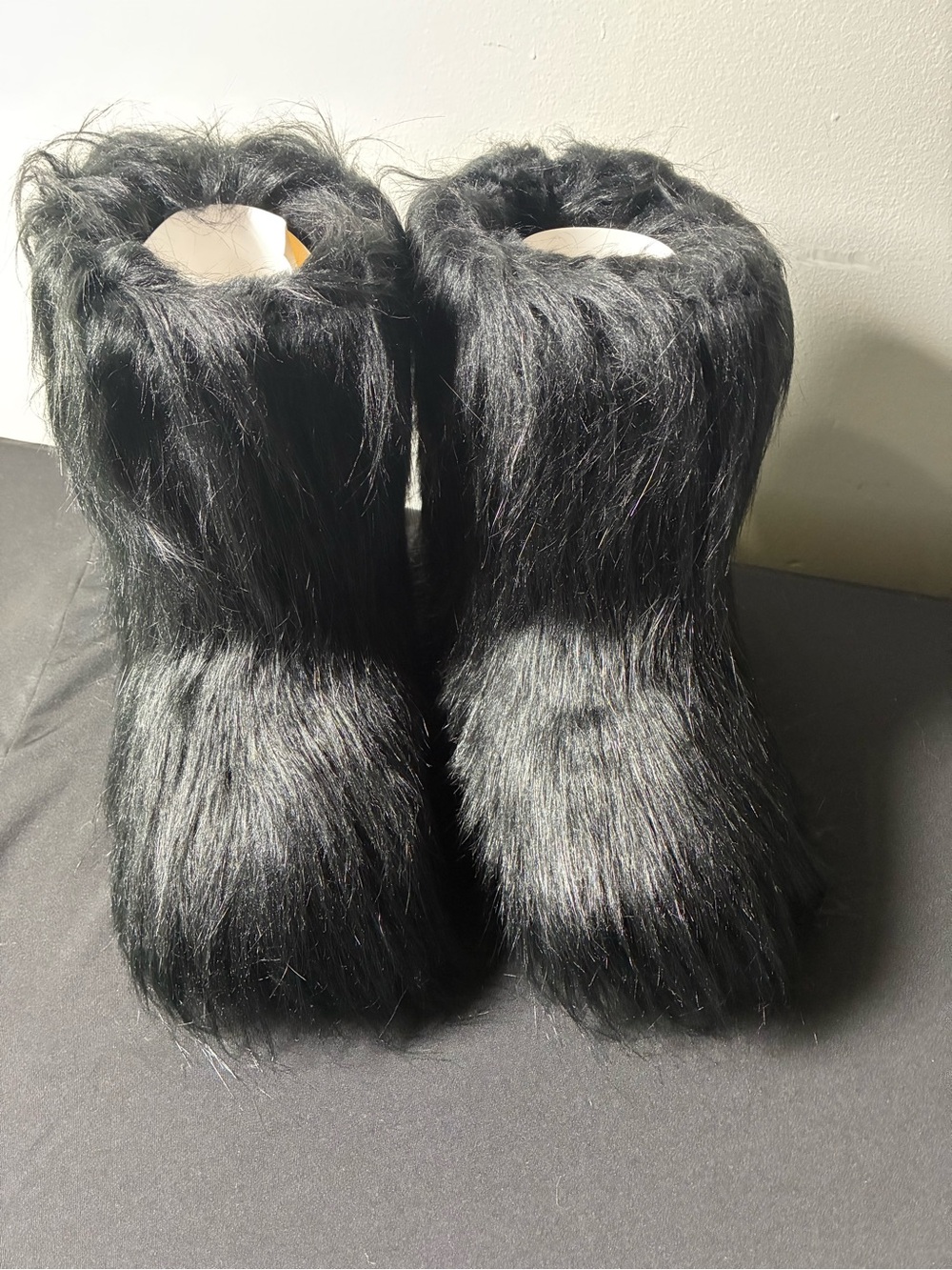 Plush Black Faux Fur Women's Slip-On Boots